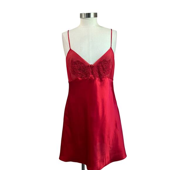 Cinema Etoile Dresses & Skirts - 90s Cinema Red Satin Slip Dress Vintage Lingerie Mini Dress Y2K Satin Sz M